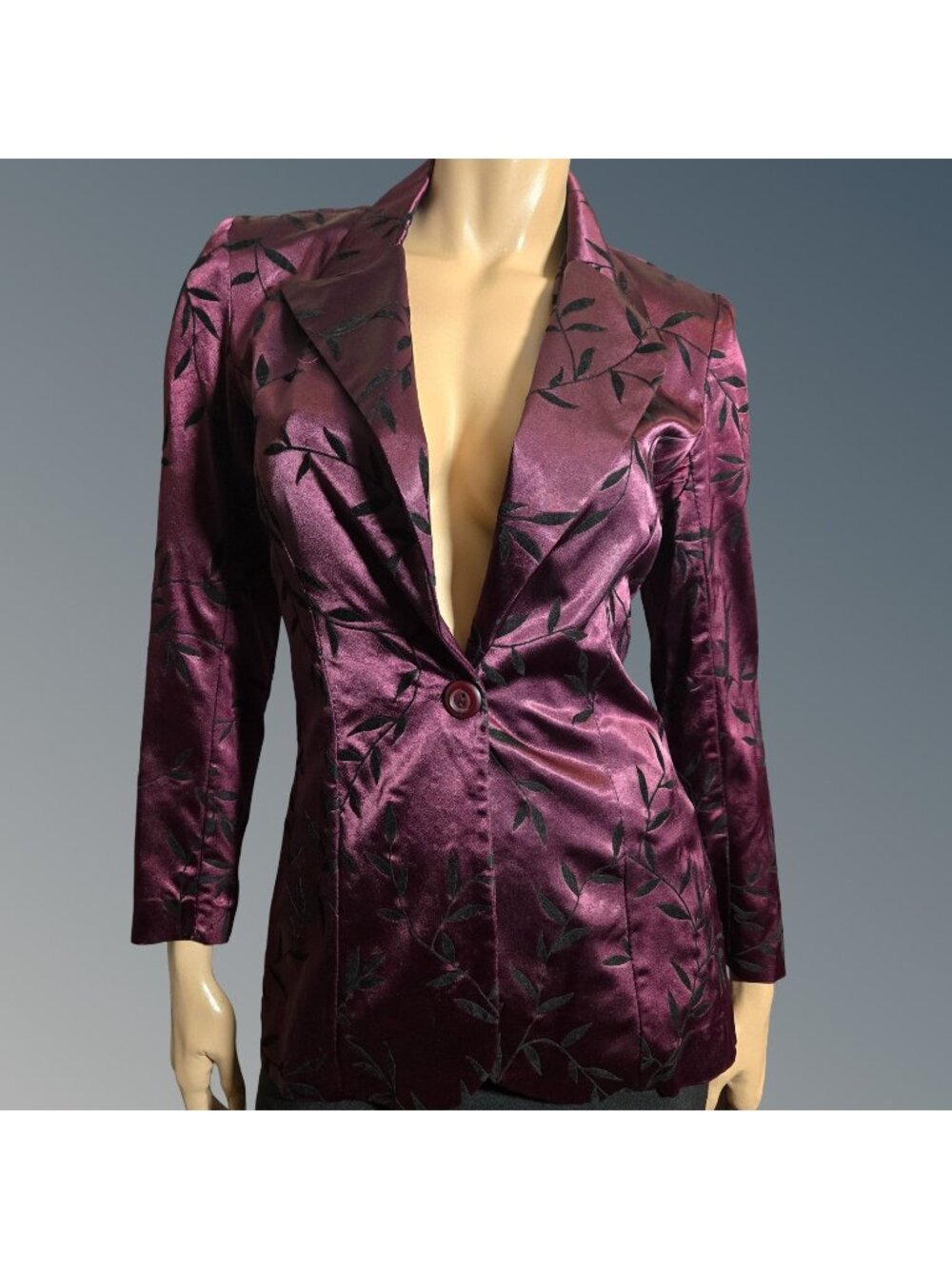 Vintage Plum Purple Satin Flocked Velvet Blazer Size S Witchy Whimsigoth France